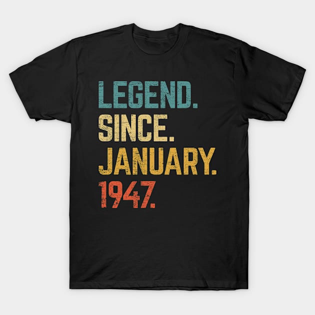 76th Birthday Gift 76 Year Old Legend Since January 1947 T-Shirt by tabaojohnny